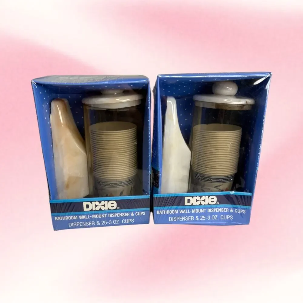 Vintage 1988 Dixie Bathroom Cup Dispenser Lot 2 NOS Sealed Marble Ivory